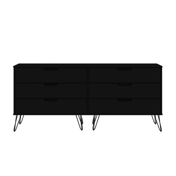 Manhattan Comfort Rockefeller 6-Drawer Double Low Dresser in Black 155GMC2